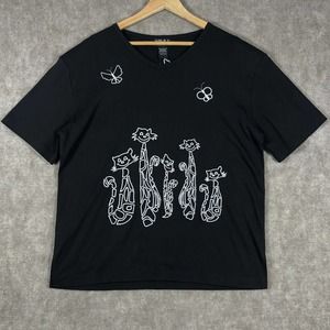 Vintage Cat Shirt Womens Large Embroidered Abstract Geometric Black HMJ Resort